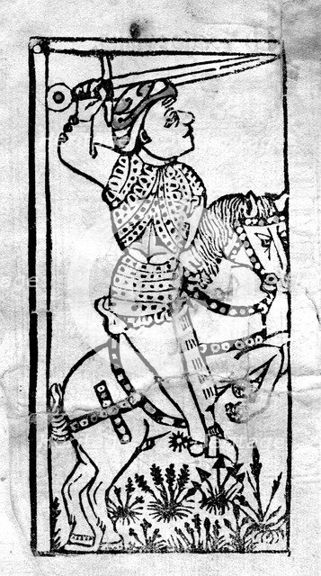 The gentleman Paris, engraving of the incunable 'Paris and Viana', edition printed in Barcelona i…