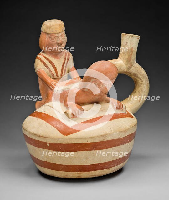 Handle Spout Vessel Depicting an Erotic Scene, 100 B.C./A.D. 500. Creator: Unknown.