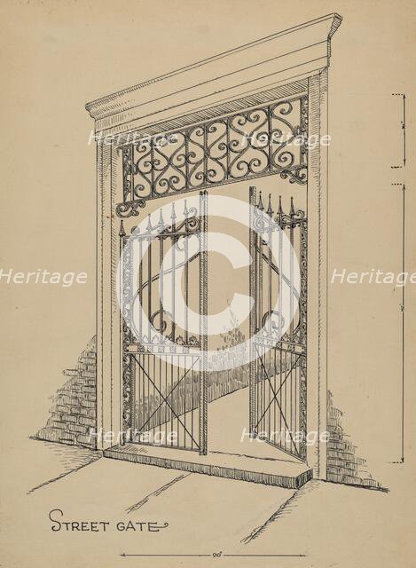 Wrought and Cast Iron Gate, c. 1936. Creator: Al Curry.