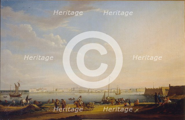 View of the Palace Square and Summer Garden from the Petersburg District, c. 1800. Artist: Mayr, Johann Georg, von (1760-1816)