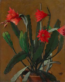 Still life with blooming cactus, 1929. Creator: Anton Hula.