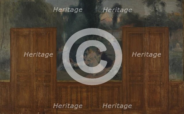 Sketch for the town hall of Créteil: Landscape, banks of the Marne...1898.  Creator: Eugene Martial Simas.