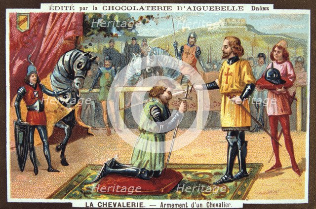 The Knights - Knighting a Knight, Middle Ages. 19th Century. Colour Lithograph. Private collection. Artist: Unknown