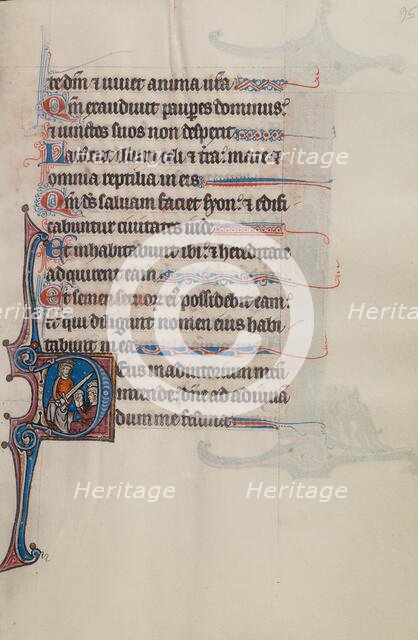 Initial D: Rechab and Baanah Bringing Ishbosheth's Head to David; Bute Psalter, about 1285. Creator: Bute Master.