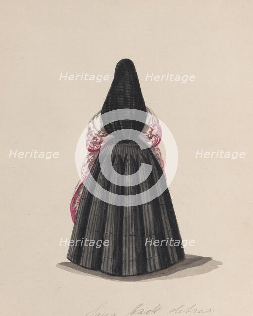 A woman wearing the saya viewed from behind, from a group of drawings depicting..., ca. 1848. Creator: Attributed to Francisco (Pancho) Fierro.