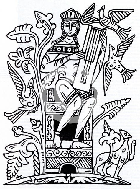 Gusli musician, 1911. Artist: Stelletsky, Dmitri Semyonovich (1875-1947)