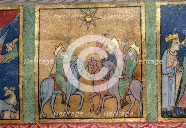 Detail of a Psalter: the Magi follow the Star, c1140. Artist: Unknown.