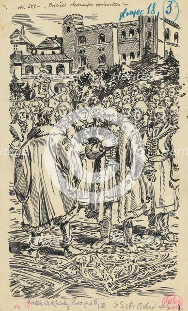 3.- A crowd in front of the palace, 1936. Creator: Andrej Kovacik.