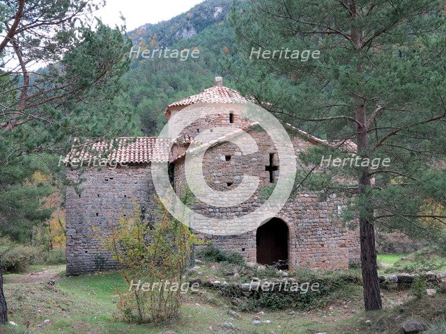 Monastery of Sant Pere de Graudescaldes in the foothills of the Busa mountains on the banks of th…