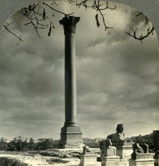 'Pompey's Pillar, a Landmark for Sailors, and Sphinxes (Recently Unearthed), Alexandria, Egypt', c19 Creator: Unknown.