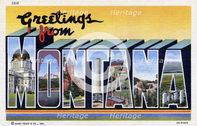 'Greetings from Montana', postcard, 1939. Artist: Unknown