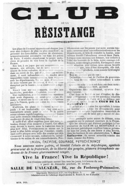 Club de la Resistance, from French Political posters of the Paris Commune,  May 1871. Artist: Unknown