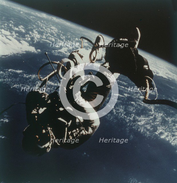Astronaut Edward White performs the first American spacewalk, 3 June 1965.  Creator: James A McDivitt.