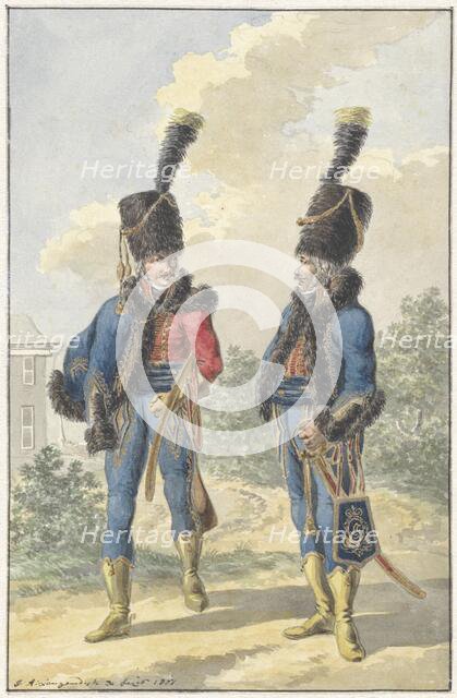 Two standing soldiers, 1807. Creator: Jan Antony Langendijk.