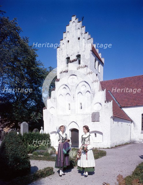 Candidates for Confirmation in traditional costume, Dalby, Scania, Sweden 1971. Artist: Torkel Lindeberg