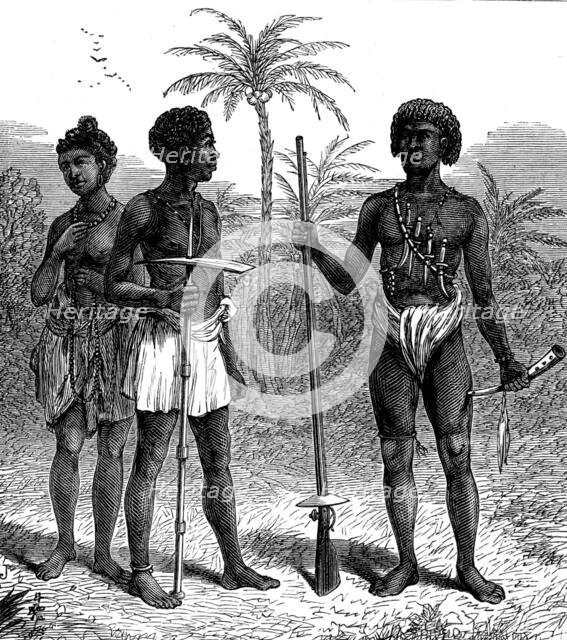 Ashantee Sketches: woman and man of Gaman and Ashantee soldier, 1873. Creator: Unknown.