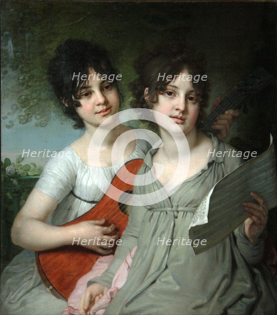 Portrait of Countesses Anna Gagarina and Varvara Gagarina, 1802. Artist: Borovikovsky, Vladimir Lukich (1757-1825)