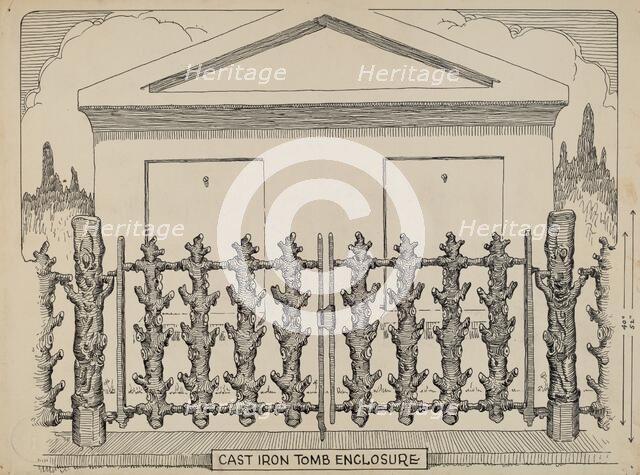 Iron Fence around Tomb, c. 1936. Creator: Thomas Byrne.