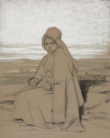 A Seated Shepherdess, 1800s. Creator: Jules Dupré (French, 1811-1889).