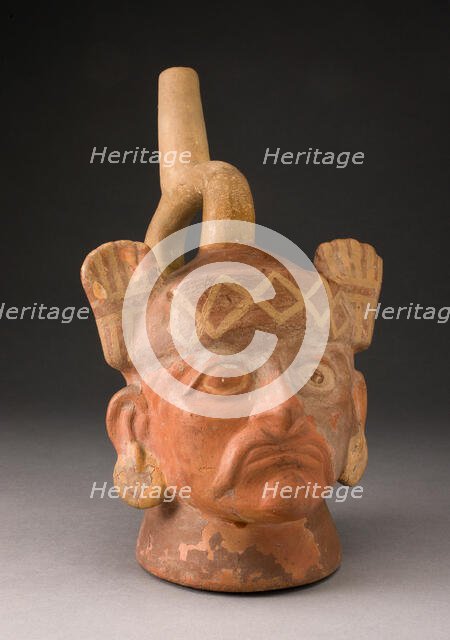 Portrait Vessel of a Ruler with Mustache and Feathered Headdress, 100 B.C./A.D. 500. Creator: Unknown.