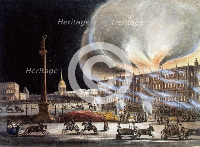 Fire in the Winter Palace in December 1837, (1838).  Creator: Green, Benjamin Richard (1808-1876).