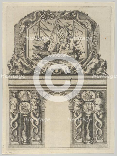 Triumphal arch, from 'Éloges et discours sur la triomphante réception du Roy en sa ville d..., 1629. Creator: Melchior Tavernier.