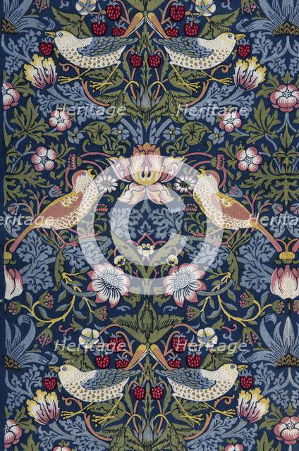 Strawberry Thief. Decorative fabric, 1883. Creator: Morris, William (1834-1896).