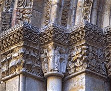 Capitals of the front of the chapel of Santa Lucia at the Cathedral, decorated with geometric and…