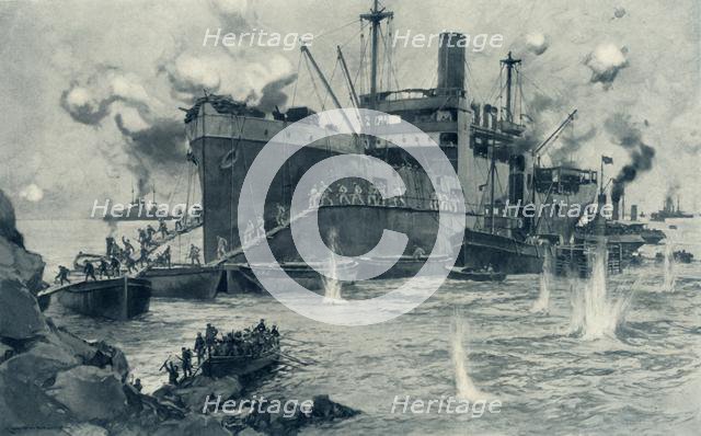 'The Historic Landing from the "River Clyde" at Seddul Bahr, Gallipoli, April 25th, 1915', 1916. Creator: Unknown.