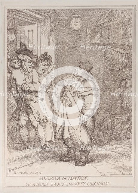 Miseries of London, or a Surly Saucy Hackney Coachman, June 4, 1814., June 4, 1814. Creator: Thomas Rowlandson.