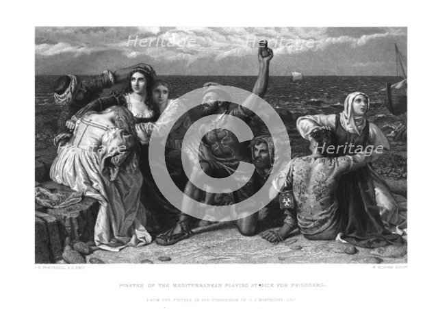 'Pirates of the Mediterranean Playing at Dice for Prisoners.', c1869. Artist: W Ridgway.