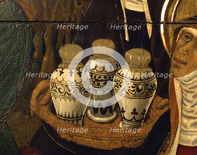  'Ceramics of the period', detail of the Transfiguration altarpiece, 1445-1452. Tempera on wood, …