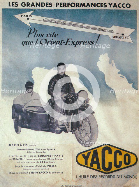 Advertisement for Yacco motor oil, 1936. Artist: Unknown.