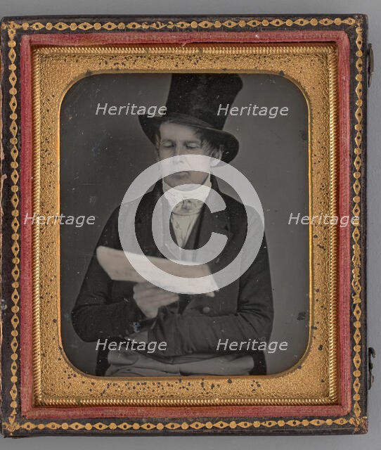 Untitled (Portrait of a Man Reading a Newspaper and Wearing a Top Hat), 1855. Creator: Unknown.