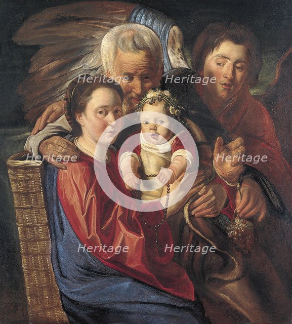 The Holy Family with an Angel. Artist: Jordaens, Jacob (1593-1678)