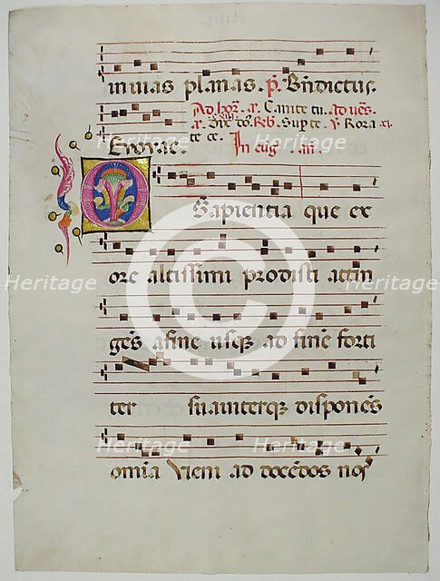 Manuscript Leaf with Initial O, from an Antiphonary, Italian, 15th century. Creator: Unknown.