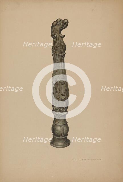 Iron Hitching Post, c. 1939. Creator: Rose Campbell-Gerke.