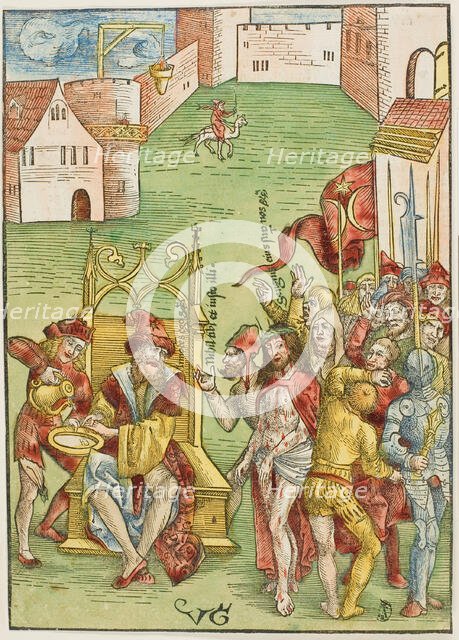 Pilate Washing His Hands, from Passio domini nostri Jesu Christi, c.1503. Creators: Urs Graf, Johann Knobloch.