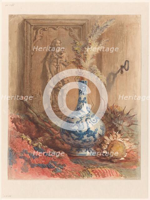 Still life with Chinese vase and dried sunflowers, 1879. Creator: Maria Vos.