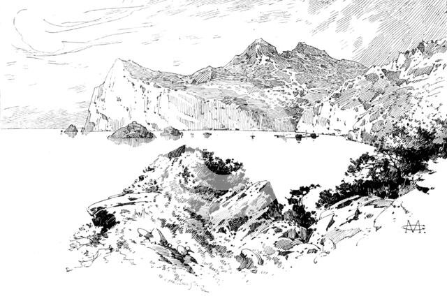 Sketches in Formosa: entrance to Harbour of Keeling, recently bombarded by the Japanese Fleet, 1895. Creator: Carl Hentschel.