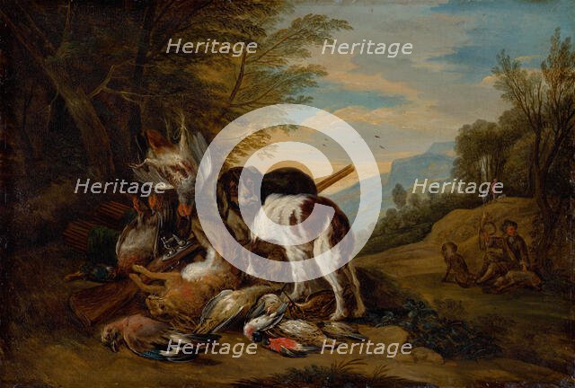 Hunting Still Life in a Landscape, 1700-1715. Creator: Adriaen de Grijef.