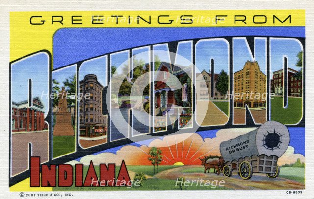 'Greetings from Richmond, Indiana', postcard, 1940. Artist: Unknown