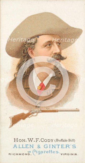 Hon. William Frederick Cody (Buffalo Bill), Rifle Shooter, from World's Champions, Series ..., 1887. Creator: Allen & Ginter.