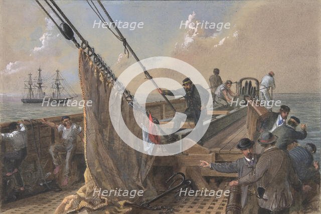 Forward Deck of the Great Eastern Cleared for the First Attempt to Grapple..., 1865-66. Creator: Robert Charles Dudley.