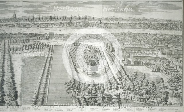 Panoramic view of the City of London and Westminster showing St James's Park, 1730. Artist: van Hove