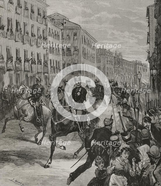 First attempt on Alfonso XII's life, as he was parading through the streets of Madrid...25 October 1 Creator: Bernardo Rico.