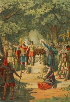 Hannibal in the Temple of Carthage with his father Hamilcar Barca..., 1881. Creator: Unknown.