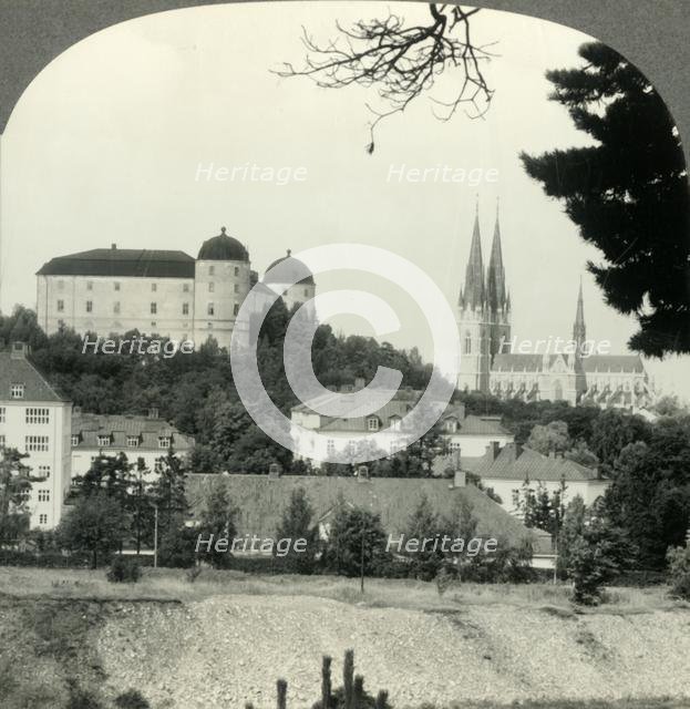 'The Slott and Cathedral, a Striking Skyline View of the University Town of Upsala, Sweden', c1930s. Creator: Unknown.