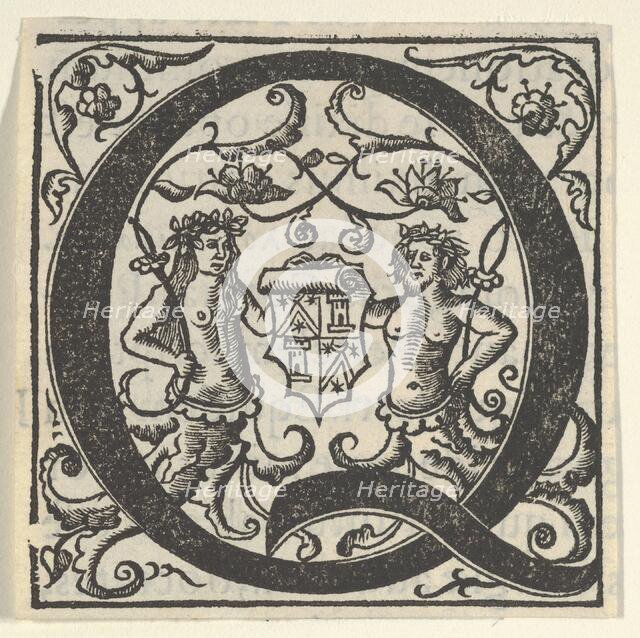Initial letter Q with coat of arms, mid-16th century. Creator: Unknown.