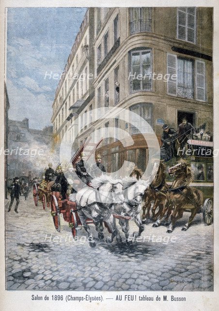 Fire engine on the way to a fire, Paris, 1896. Artist: G Busson